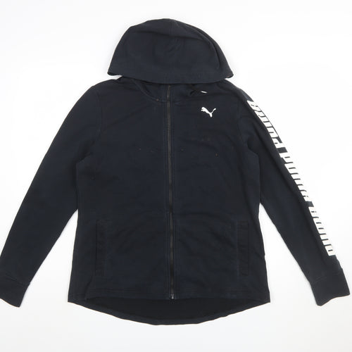 Puma Women Black XL Full Zip Hoodie Sweatshirt with Logo Print
