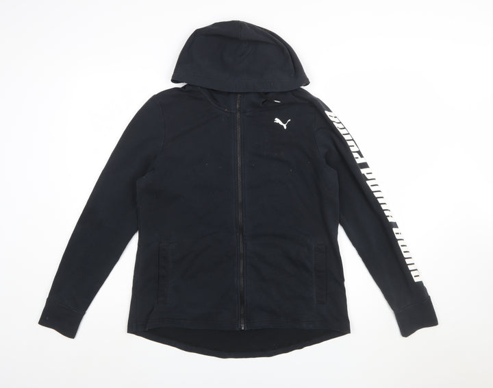 Puma Women Black XL Full Zip Hoodie Sweatshirt with Logo Print
