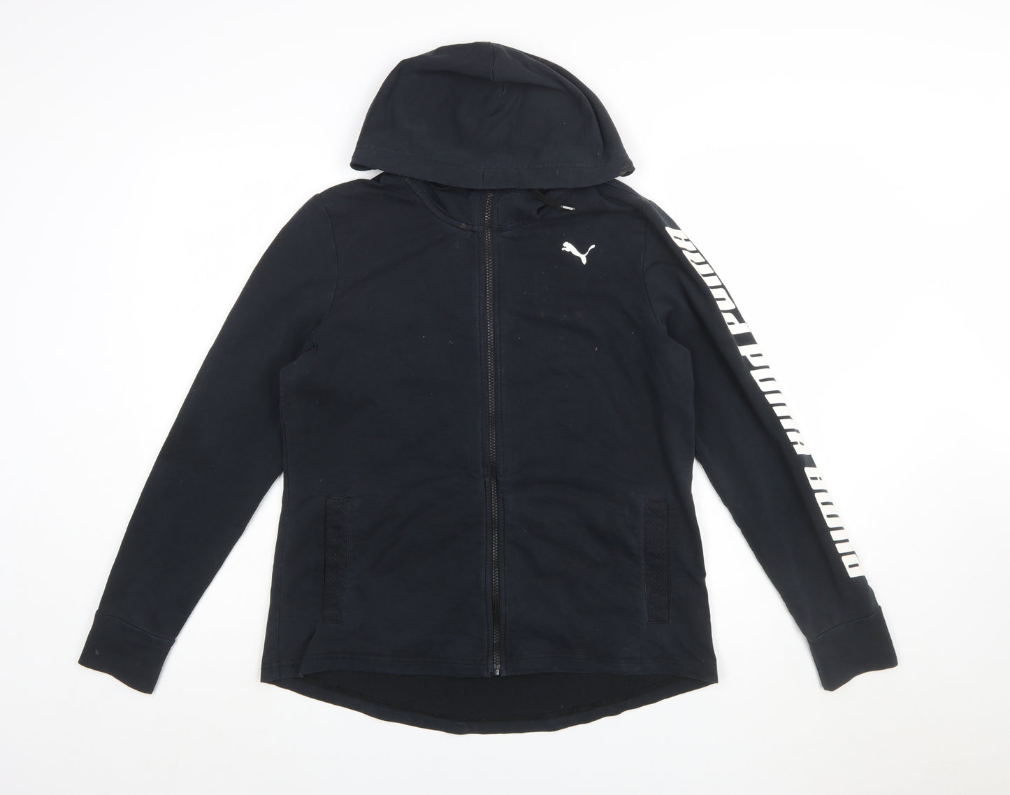 Puma Women Black XL Full Zip Hoodie Sweatshirt with Logo Print