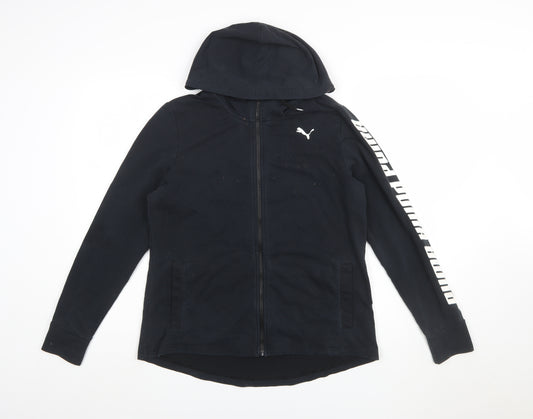 Puma Women Black XL Full Zip Hoodie Sweatshirt with Logo Print