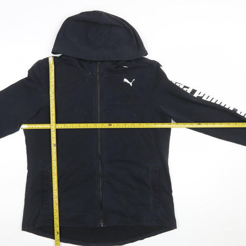 Puma Women Black XL Full Zip Hoodie Sweatshirt with Logo Print