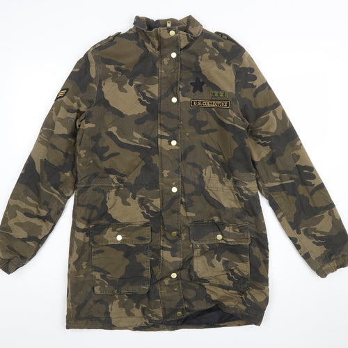 Stradivarius Women’s Green Camouflage Military Jacket Size S
