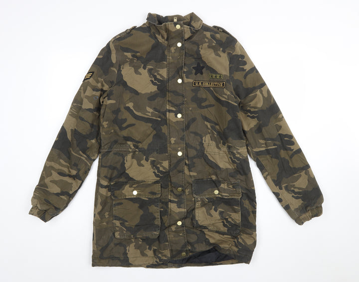 Stradivarius Women’s Green Camouflage Military Jacket Size S