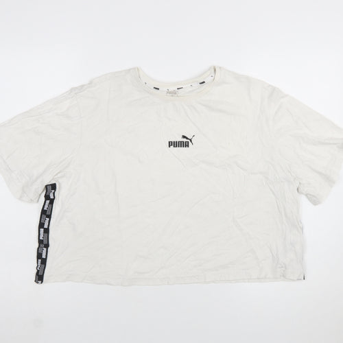 Puma Womens White XL Relaxed Cotton Crew Neck T-Shirt