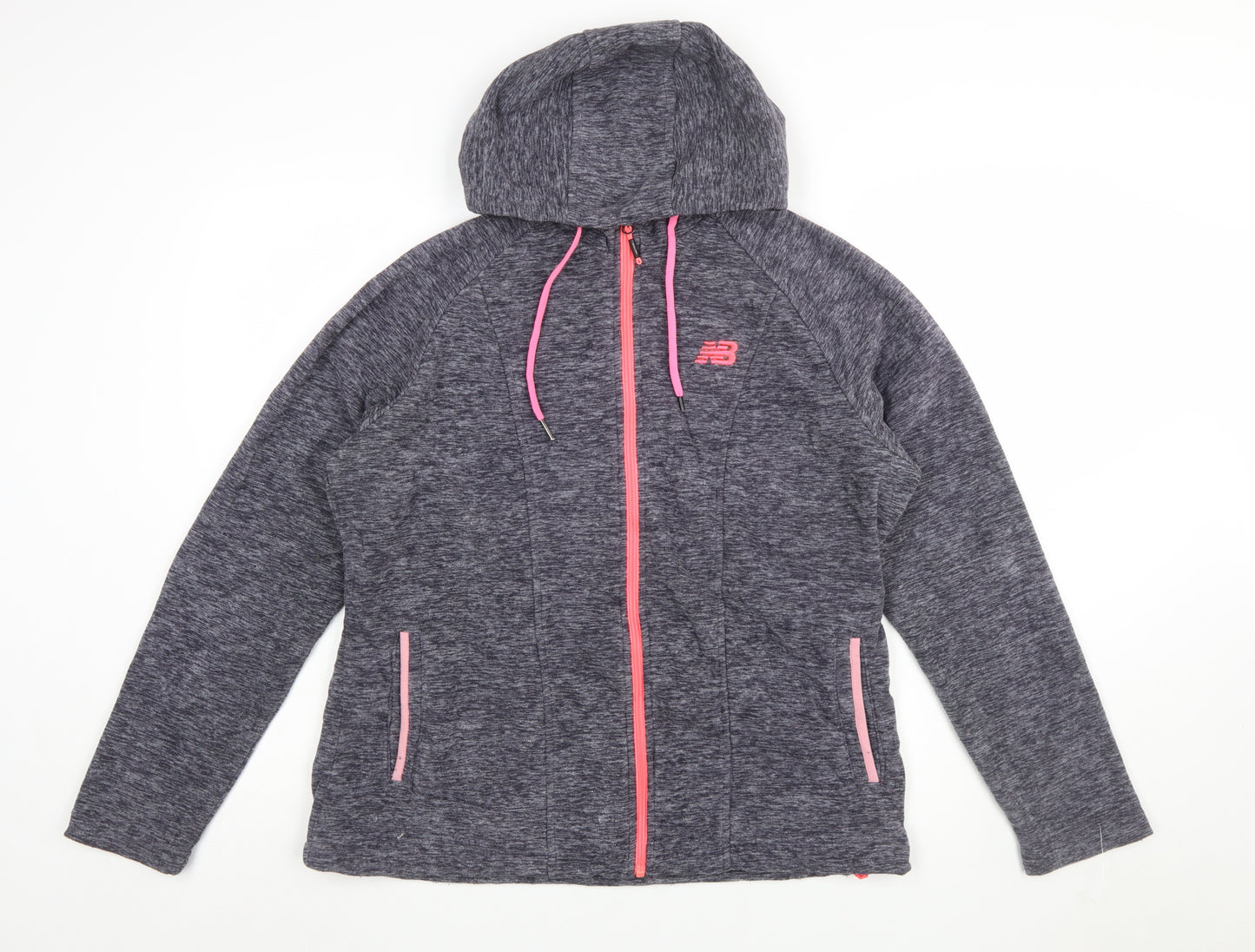 New Balance Womens Grey Pink Full Zip Hoodie XL Polyester Blend