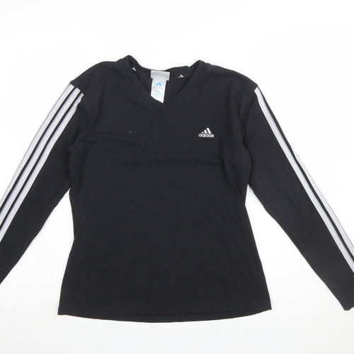Adidas Womens Black Long Sleeve V-Neck Slim Fit Activewear Top Size 16