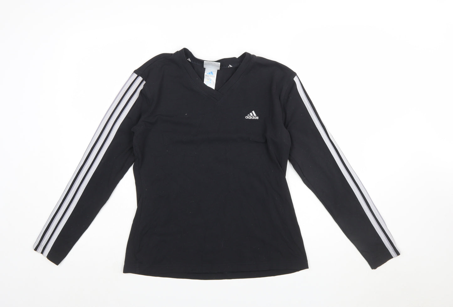 Adidas Womens Black Long Sleeve V-Neck Slim Fit Activewear Top Size 16