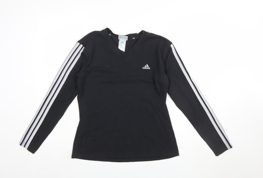 Adidas Womens Black Long Sleeve V-Neck Slim Fit Activewear Top Size 16