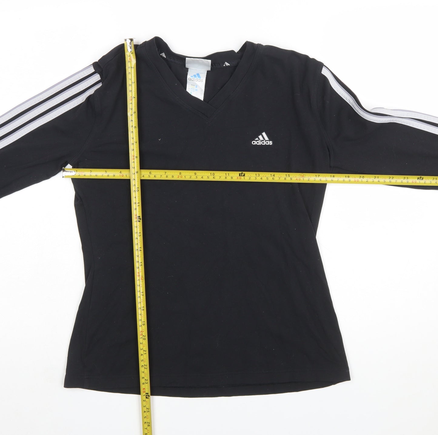 Adidas Womens Black Long Sleeve V-Neck Slim Fit Activewear Top Size 16