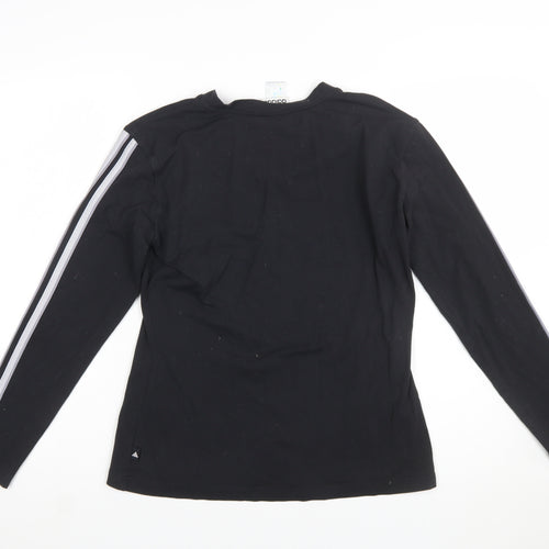 Adidas Womens Black Long Sleeve V-Neck Slim Fit Activewear Top Size 16