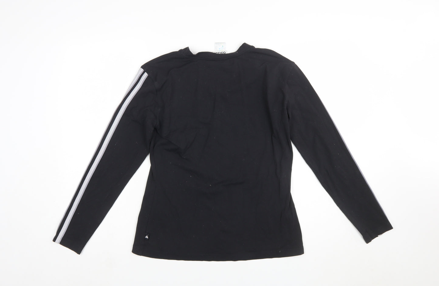 Adidas Womens Black Long Sleeve V-Neck Slim Fit Activewear Top Size 16