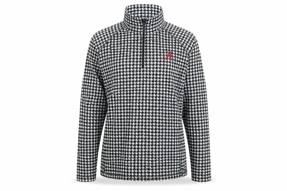 Front view of Columbia women’s black white houndstooth 1/2 zip pullover sweatshirt xl