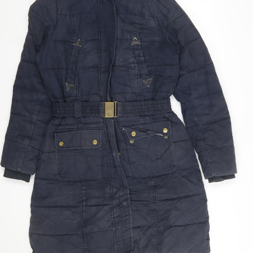 Barbour Women's Blue Long Puffer Coat Size 10 Belted Winter Jacket