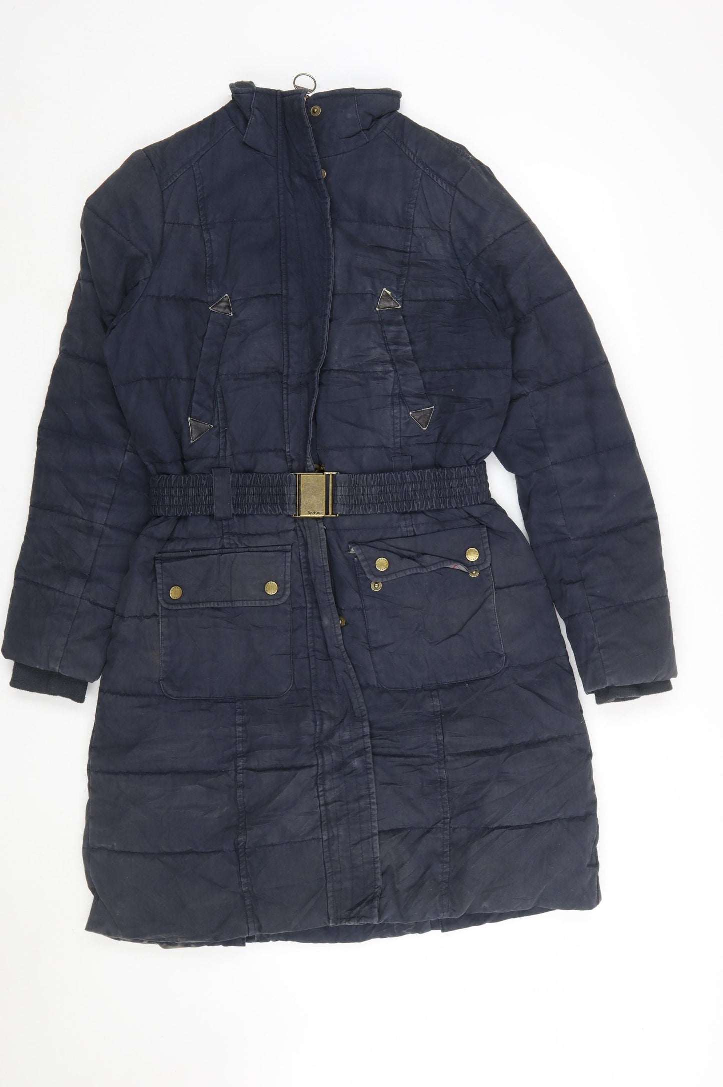Barbour Women's Blue Long Puffer Coat Size 10 Belted Winter Jacket