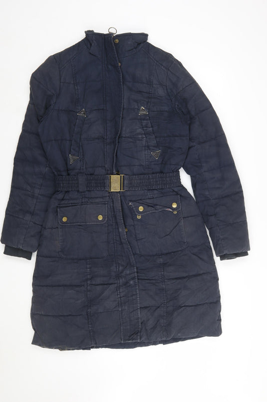 Barbour Women's Blue Long Puffer Coat Size 10 Belted Winter Jacket