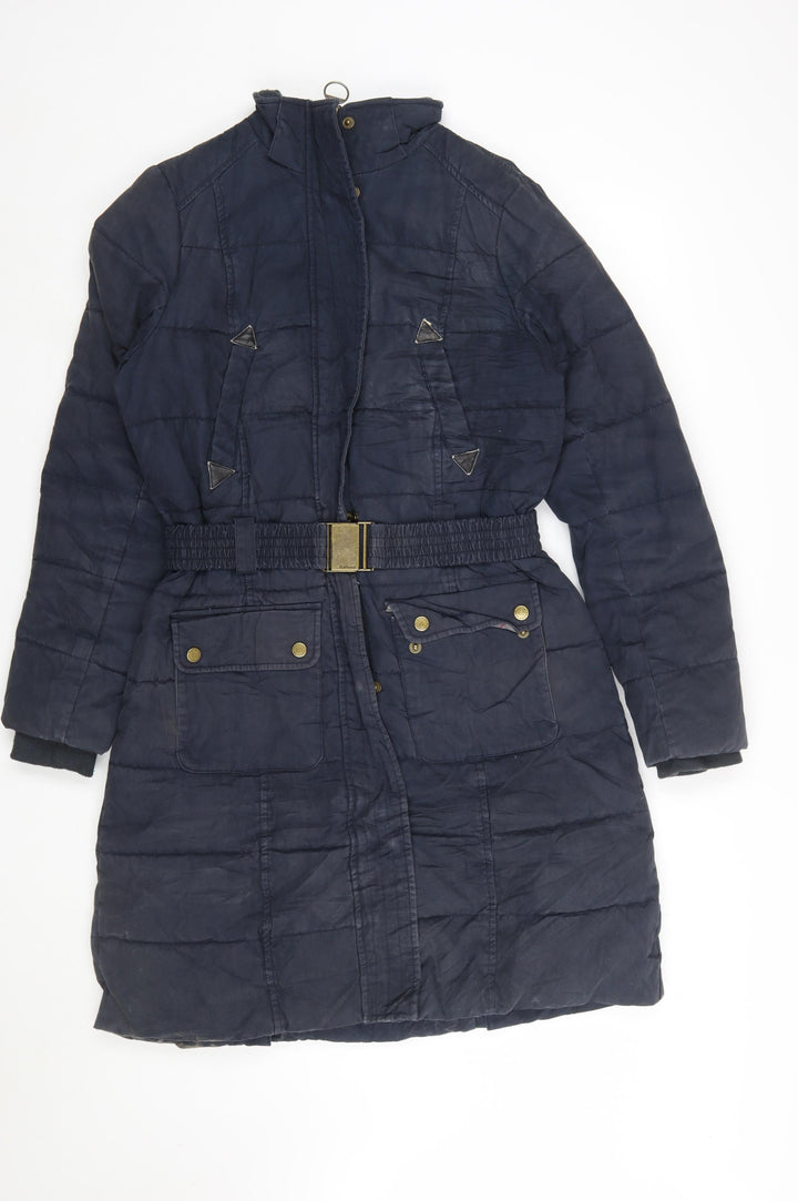 Barbour Women's Blue Long Puffer Coat Size 10 Belted Winter Jacket