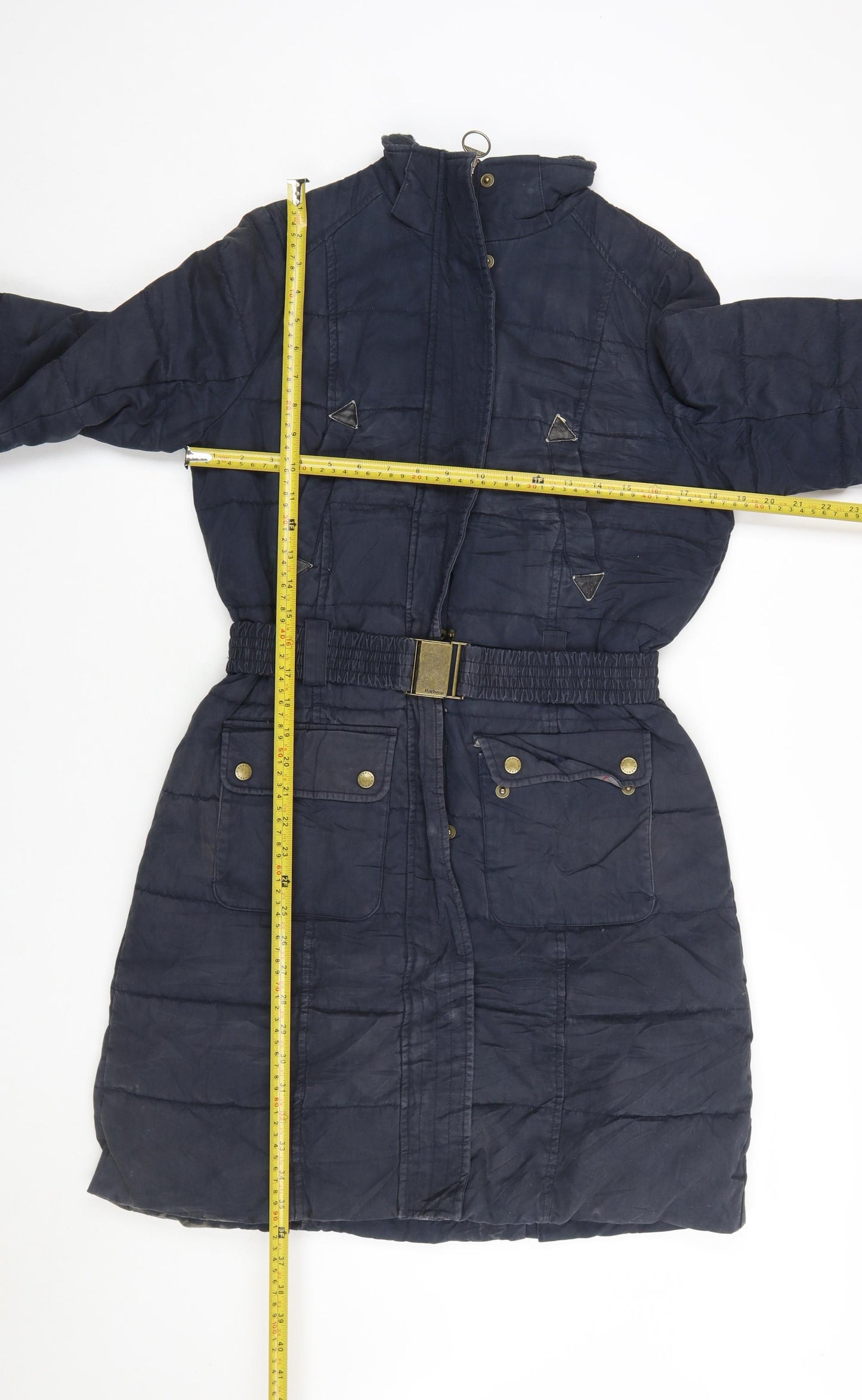 Barbour Women's Blue Long Puffer Coat Size 10 Belted Winter Jacket