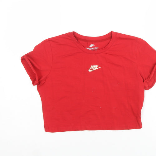 Nike Girls Red Cropped Dri-Fit T-Shirt XL Athletic Fit Sports Top