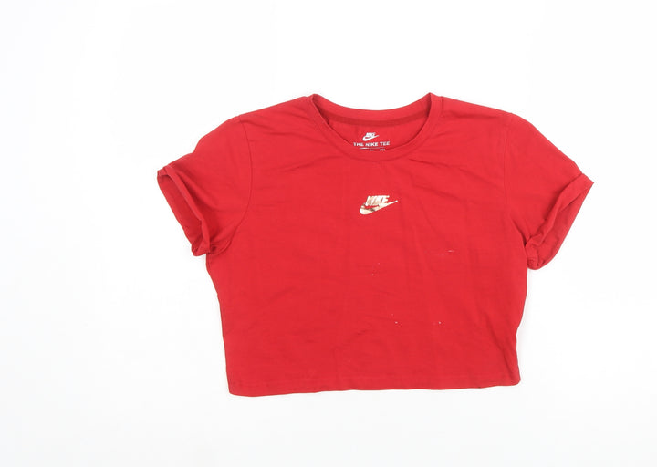 Nike Girls Red Cropped Dri-Fit T-Shirt XL Athletic Fit Sports Top