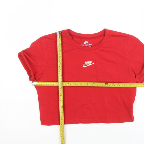 Nike Girls Red Cropped Dri-Fit T-Shirt XL Athletic Fit Sports Top