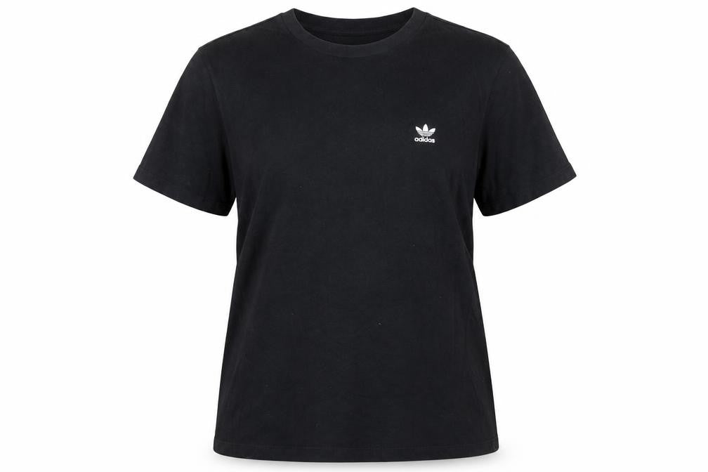 Front view of adidas Women Black Basic Crew Neck Regular Fit Short Sleeve T-Shirt, size 18