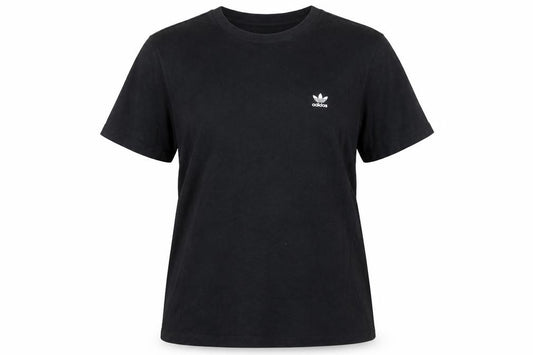 Front view of adidas Women Black Basic Crew Neck Regular Fit Short Sleeve T-Shirt, size 18