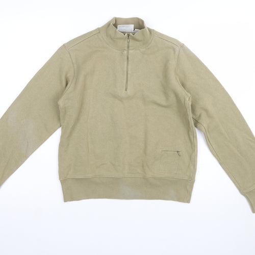 Puma Women Khaki 1/4 Zip Sweatshirt Size 12 Cotton Blend