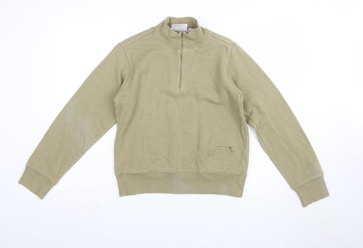 Puma Women Khaki 1/4 Zip Sweatshirt Size 12 Cotton Blend