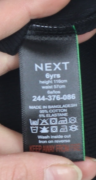 NEXT Girls Black Long Sleeve Cotton Stretch T-Shirt Size 6 Years