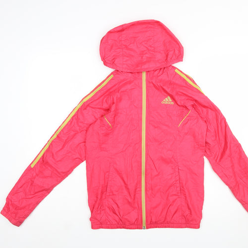 Adidas Womens Pink Hooded Windbreaker Jacket Size 8 Lightweight Sports
