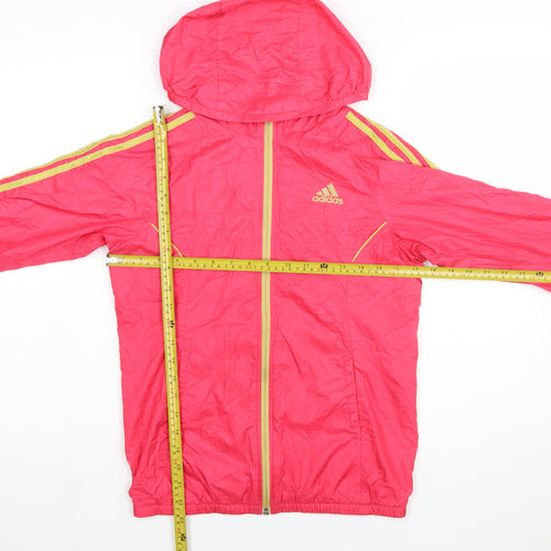 Adidas Womens Pink Hooded Windbreaker Jacket Size 8 Lightweight Sports