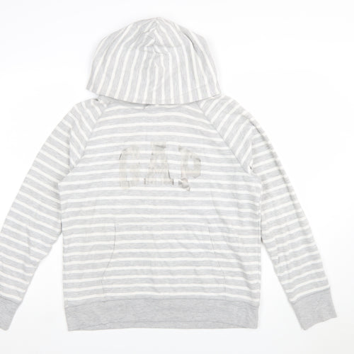 GAP Women Grey Striped Pullover Hoodie Size M Cotton Blend Casual