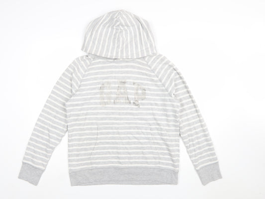 GAP Women Grey Striped Pullover Hoodie Size M Cotton Blend Casual