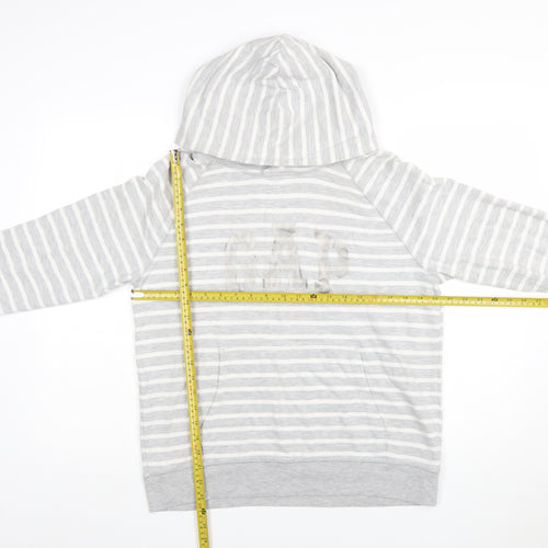 GAP Women Grey Striped Pullover Hoodie Size M Cotton Blend Casual