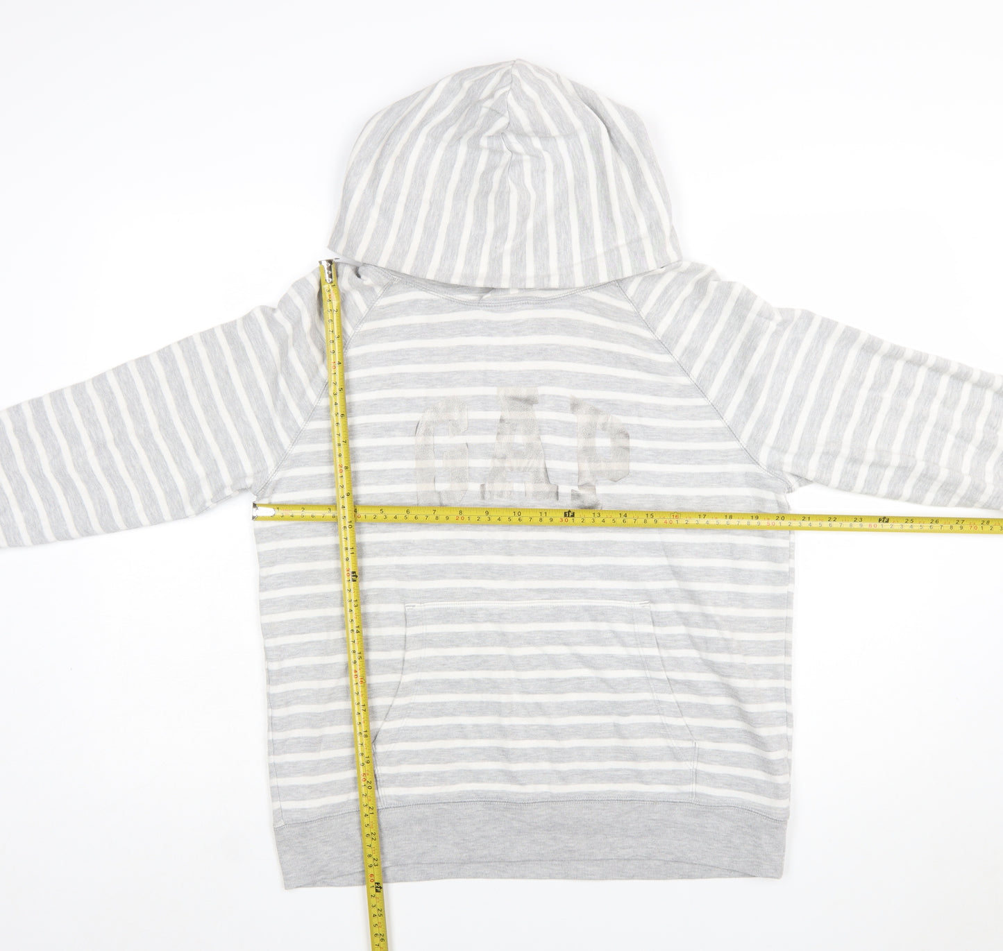 GAP Women Grey Striped Pullover Hoodie Size M Cotton Blend Casual
