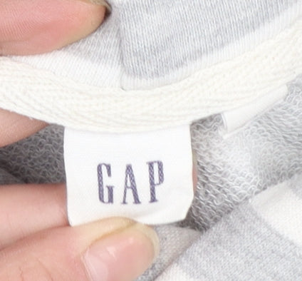 GAP Women Grey Striped Pullover Hoodie Size M Cotton Blend Casual
