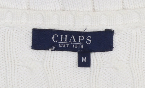 Chaps Women's White V-Neck Cable Knit Cotton Jumper Size M