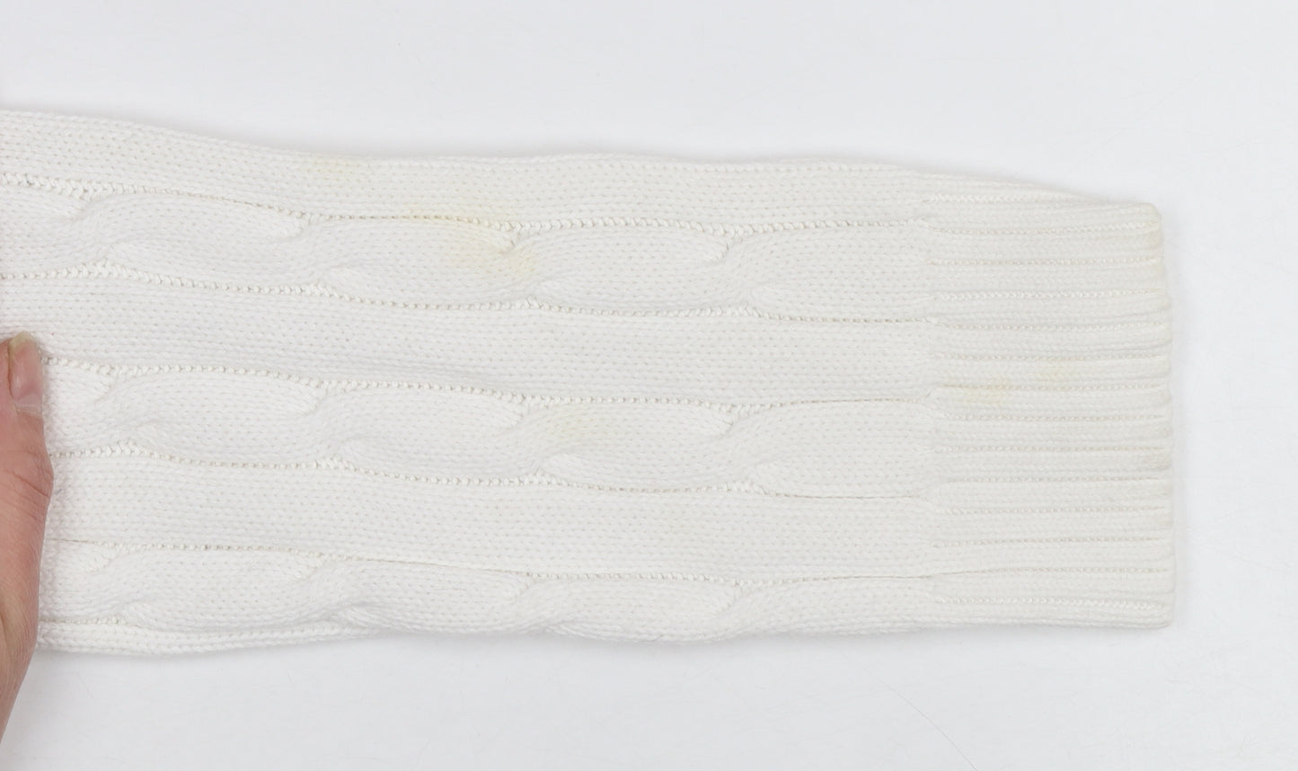 Chaps Women's White V-Neck Cable Knit Cotton Jumper Size M