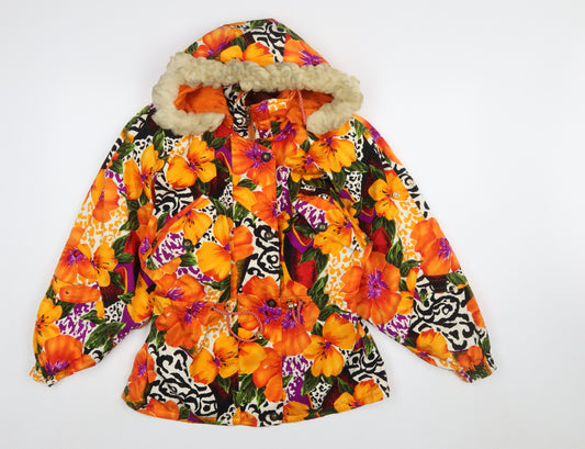 Yamaha Womens Multicoloured Floral Puffer Jacket M Hooded Vintage