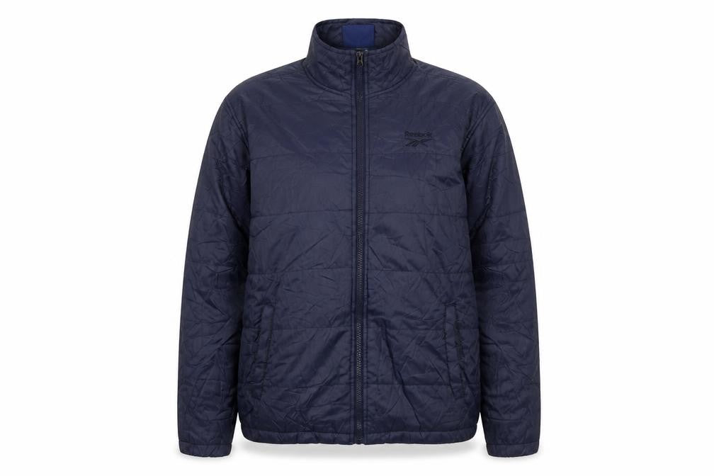 Front view of Reebok Women Blue XL Puffer Jacket Lightweight Full Zip