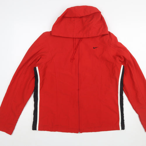 Nike Women Red Hooded Windbreaker Jacket L Lightweight Full Zip
