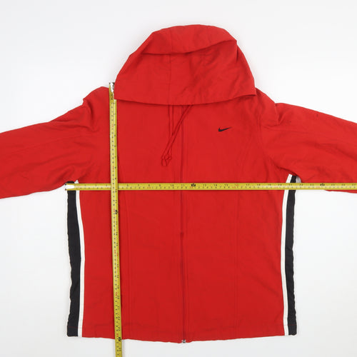 Nike Women Red Hooded Windbreaker Jacket L Lightweight Full Zip