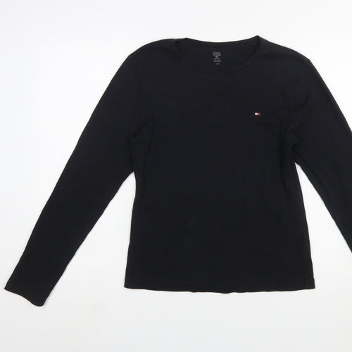 Tommy Hilfiger Women's Black Long Sleeve Cotton Crew Neck T-Shirt M