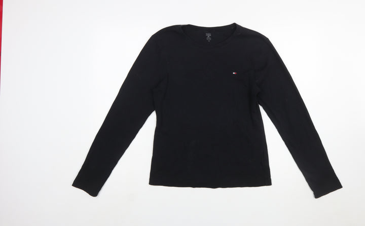 Tommy Hilfiger Women's Black Long Sleeve Cotton Crew Neck T-Shirt M