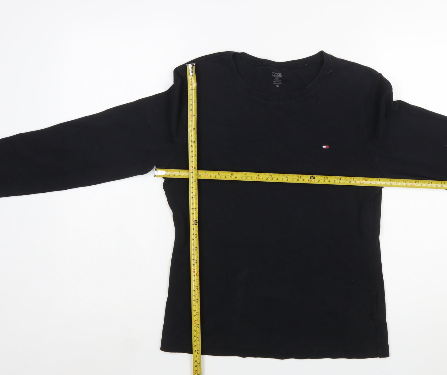 Tommy Hilfiger Women's Black Long Sleeve Cotton Crew Neck T-Shirt M