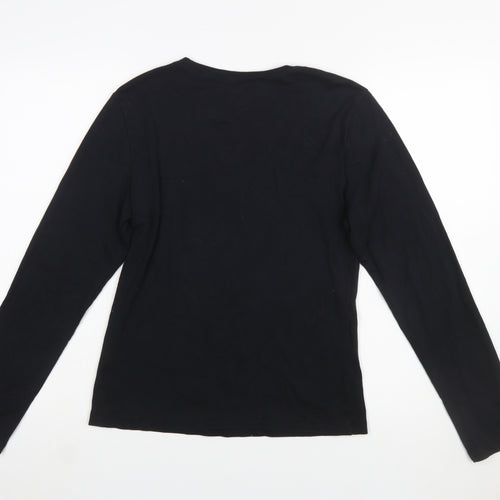Tommy Hilfiger Women's Black Long Sleeve Cotton Crew Neck T-Shirt M