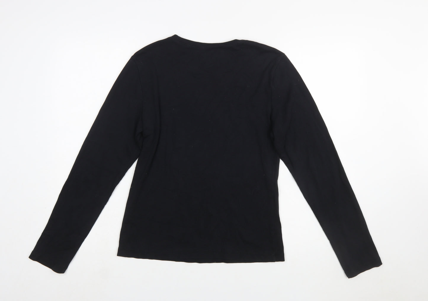 Tommy Hilfiger Women's Black Long Sleeve Cotton Crew Neck T-Shirt M