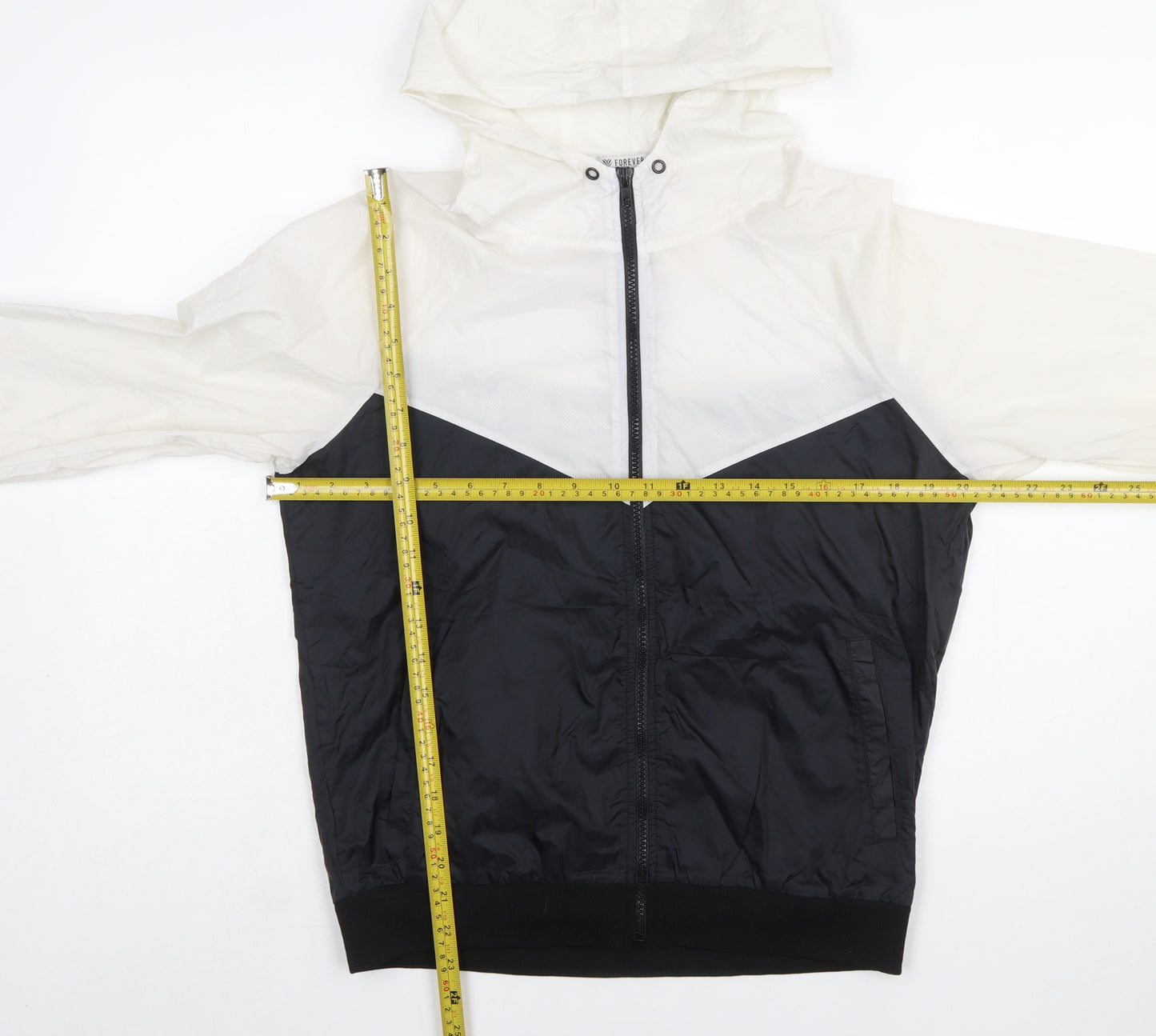 Forever 21 Women's Black & White Hooded Windbreaker Jacket M