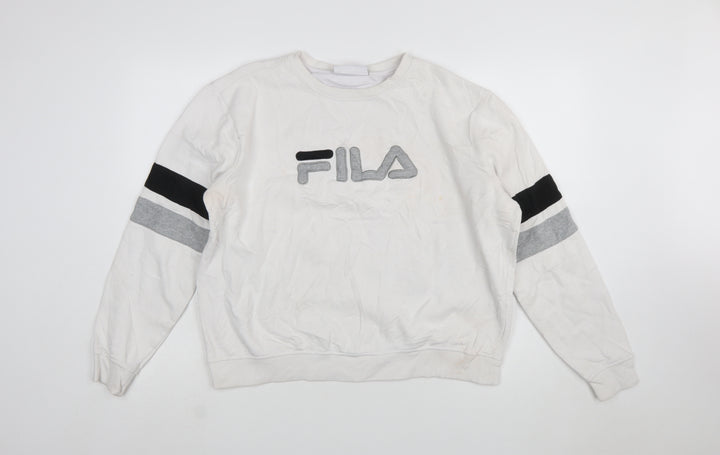 FILA Womens White Crew Neck Pullover Sweatshirt XL Logo Detail