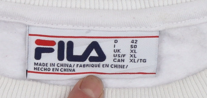 FILA Womens White Crew Neck Pullover Sweatshirt XL Logo Detail